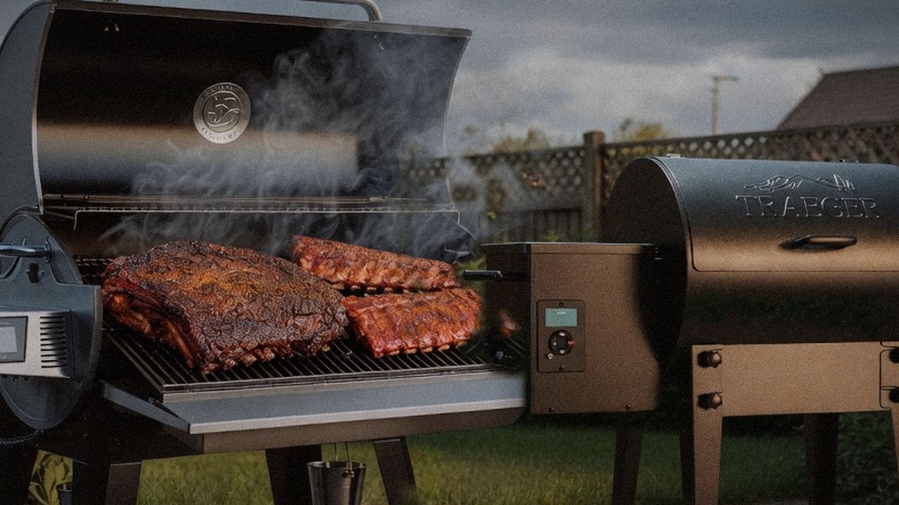Searing and grate view: recteq Flagship 1600 next to Traeger Tailgater 20