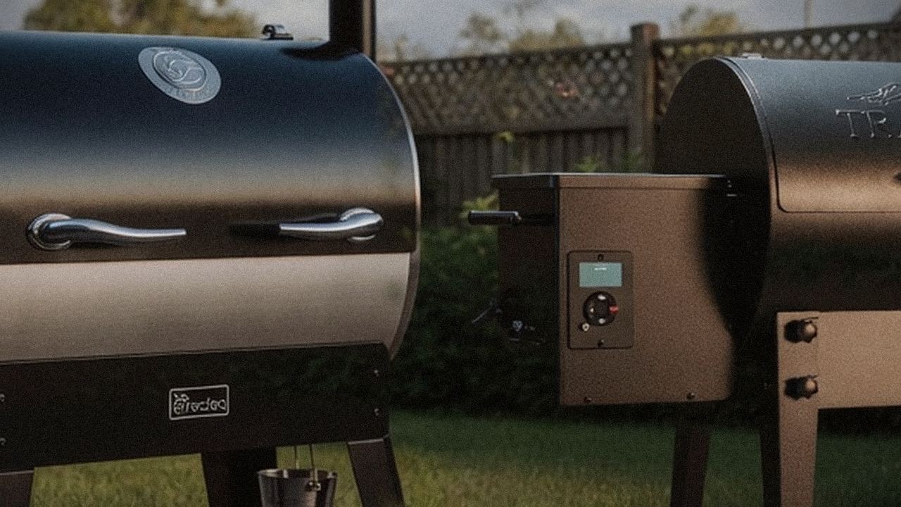 recteq Flagship 1600 and Traeger Tailgater 20 starting up, controllers lit