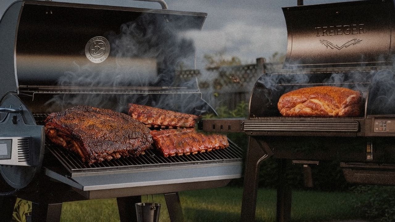 Searing and grate view: recteq Flagship 1600 next to Traeger Timberline
