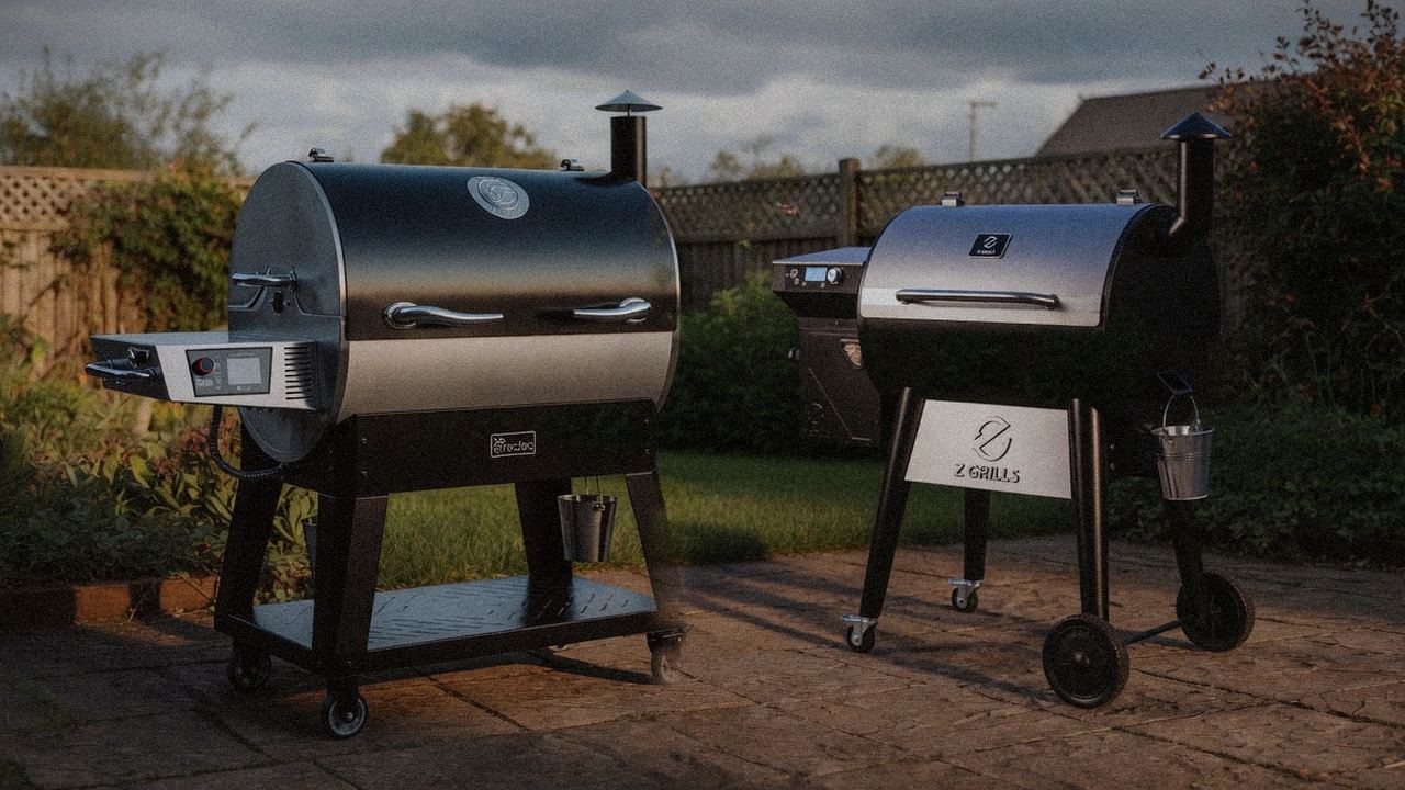 recteq Flagship 1600 beside Z Grills 700 Series (ZPG-7002), editorial product photography