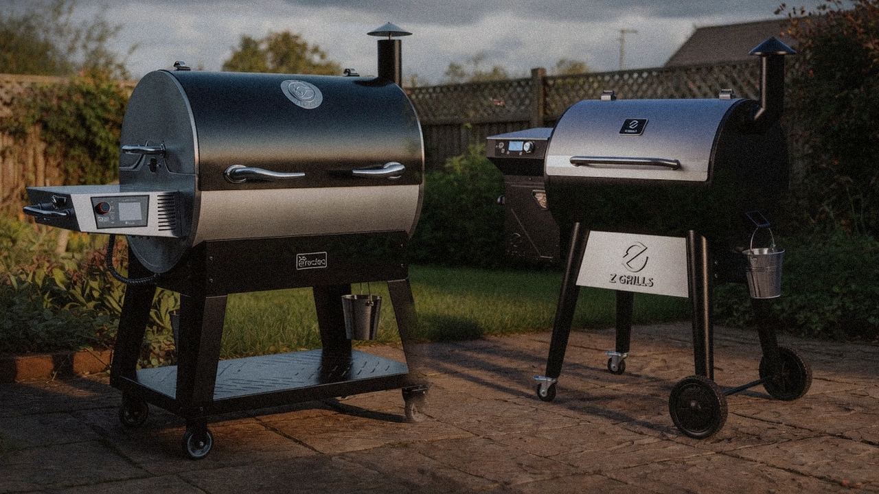 recteq Flagship 1600 standing next to Z Grills 700 Series (ZPG-7002), showing the size and price-tier gap