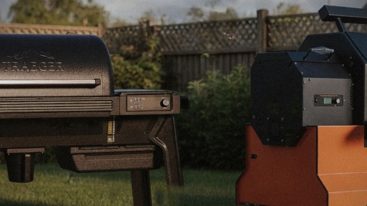 Traeger Ironwood and Yoder Smokers YS640s starting up, controllers lit