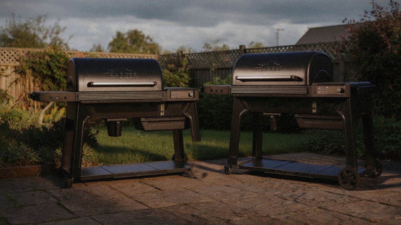 Traeger Pro 780 beside Traeger Timberline, editorial product photography