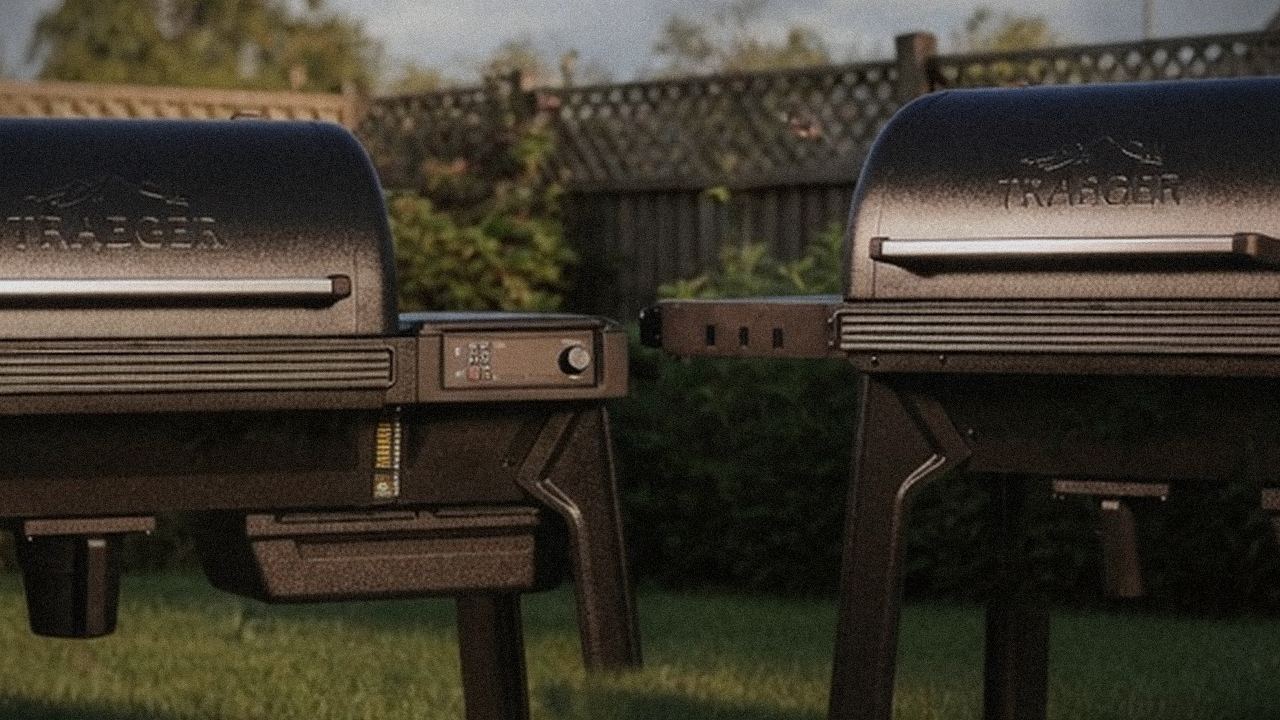 Traeger Pro 780 and Traeger Timberline starting up, controllers lit