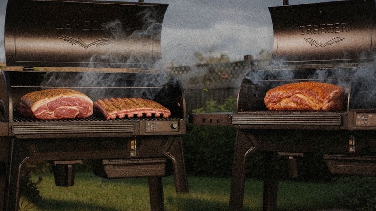 Searing and grate view: Traeger Pro 780 next to Traeger Woodridge Pro