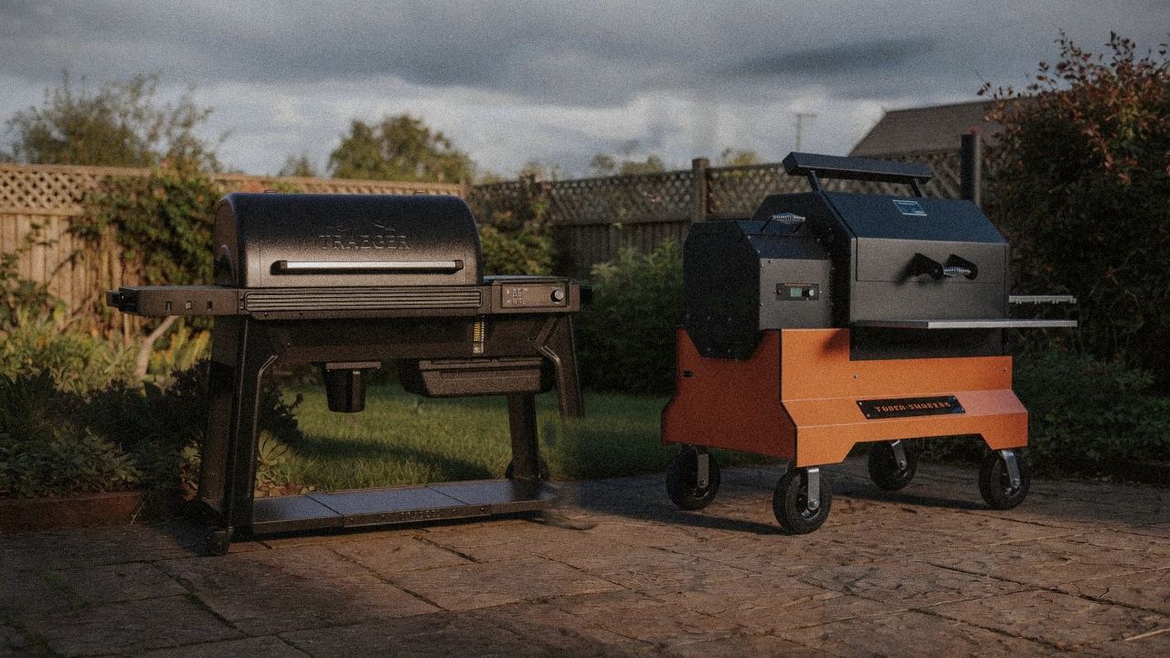Morning patio with the Traeger Pro 780 and the Yoder Smokers YS640s, unboxing-day mood