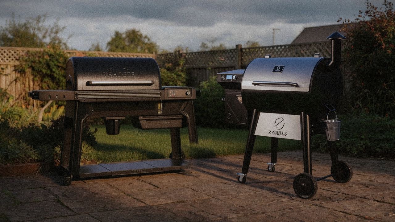 Traeger Pro 780 beside Z Grills 700 Series (ZPG-7002), editorial product photography