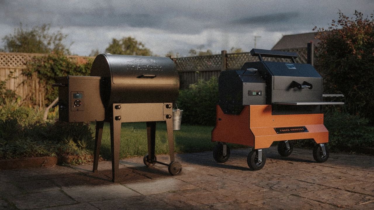 Morning patio with the Traeger Tailgater 20 and the Yoder Smokers YS640s, unboxing-day mood