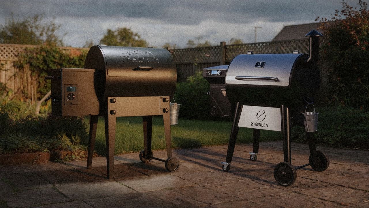 Traeger Tailgater 20 beside Z Grills 700 Series (ZPG-7002), editorial product photography