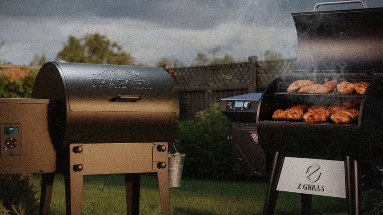 Searing and grate view: Traeger Tailgater 20 next to Z Grills 700 Series (ZPG-7002)