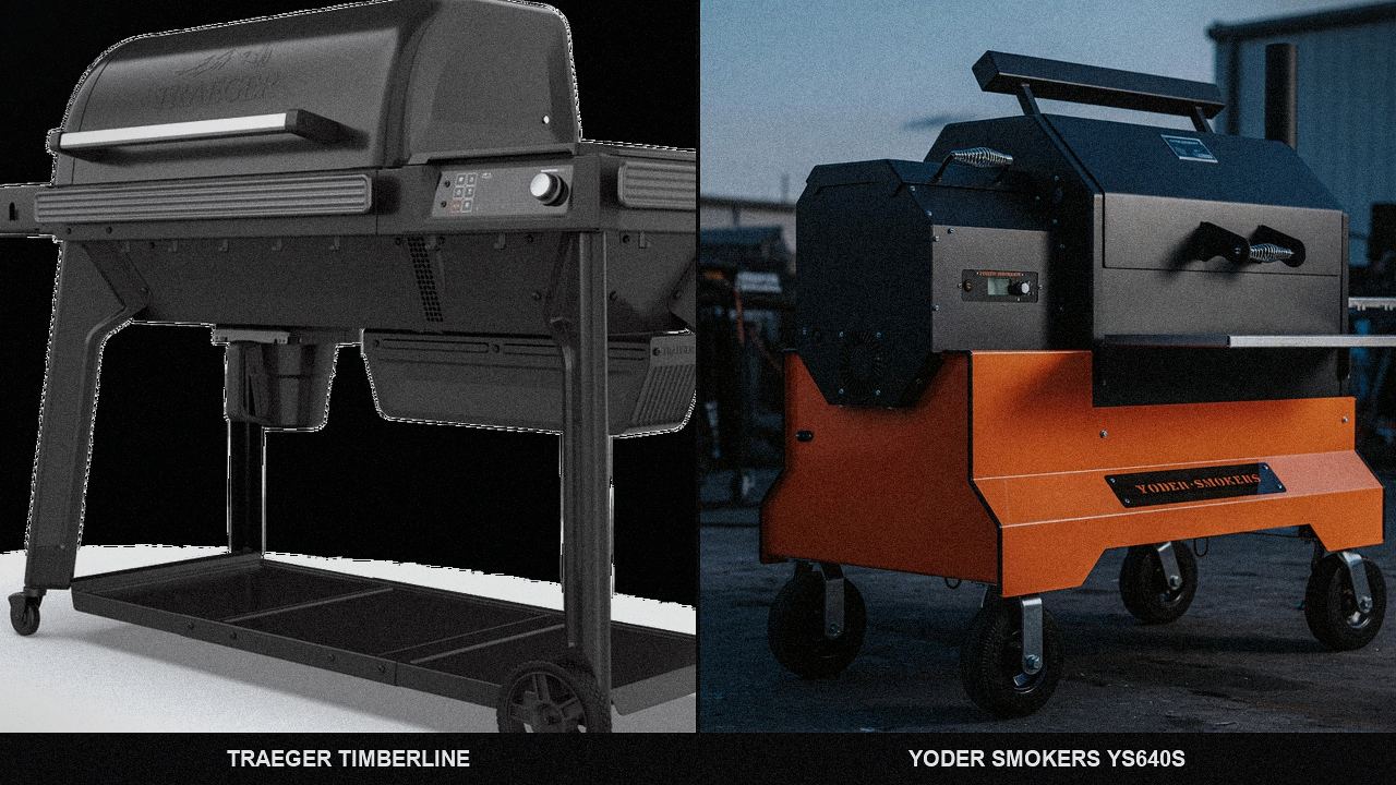 Close comparison of the Traeger Timberline controller next to the Yoder Smokers YS640s controller
