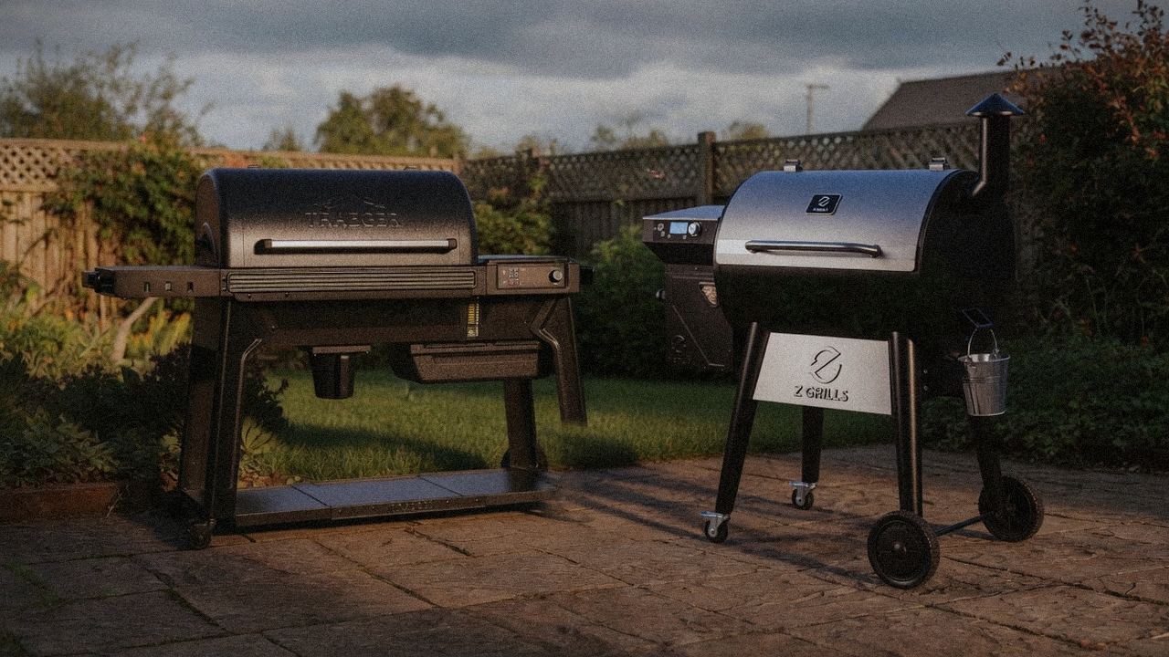 Traeger Timberline beside Z Grills 700 Series (ZPG-7002), editorial product photography