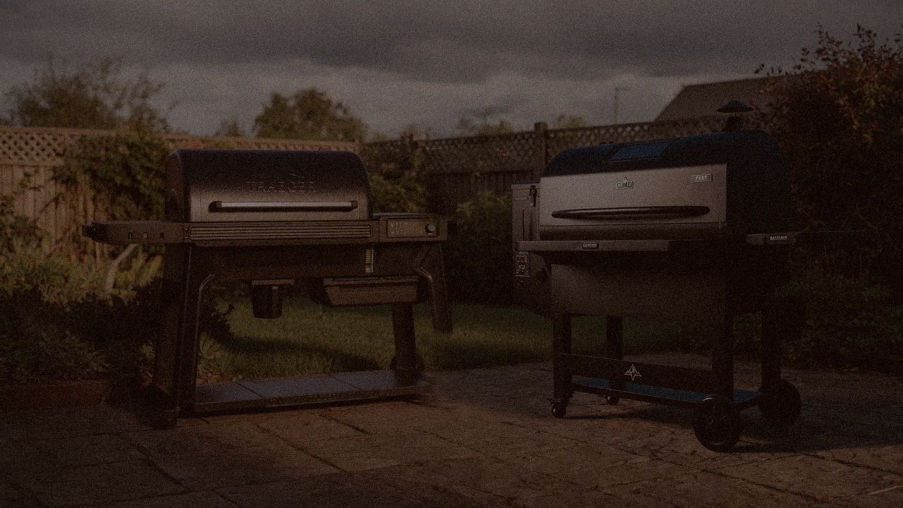 Traeger Woodridge Pro versus GMG Peak Prime 2.0 on a dusk patio