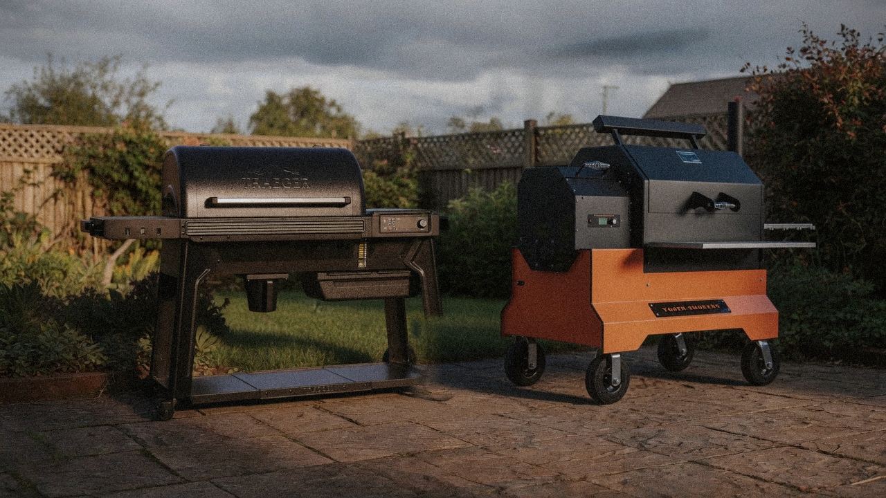 Morning patio with the Traeger Woodridge Pro and the Yoder Smokers YS640s, unboxing-day mood