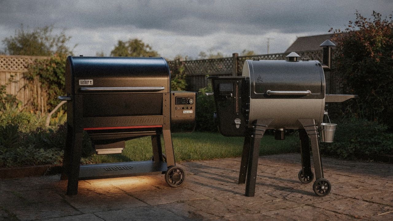 Morning patio with the Weber Searwood XL 600 and the Camp Chef Woodwind WiFi 24, unboxing-day mood