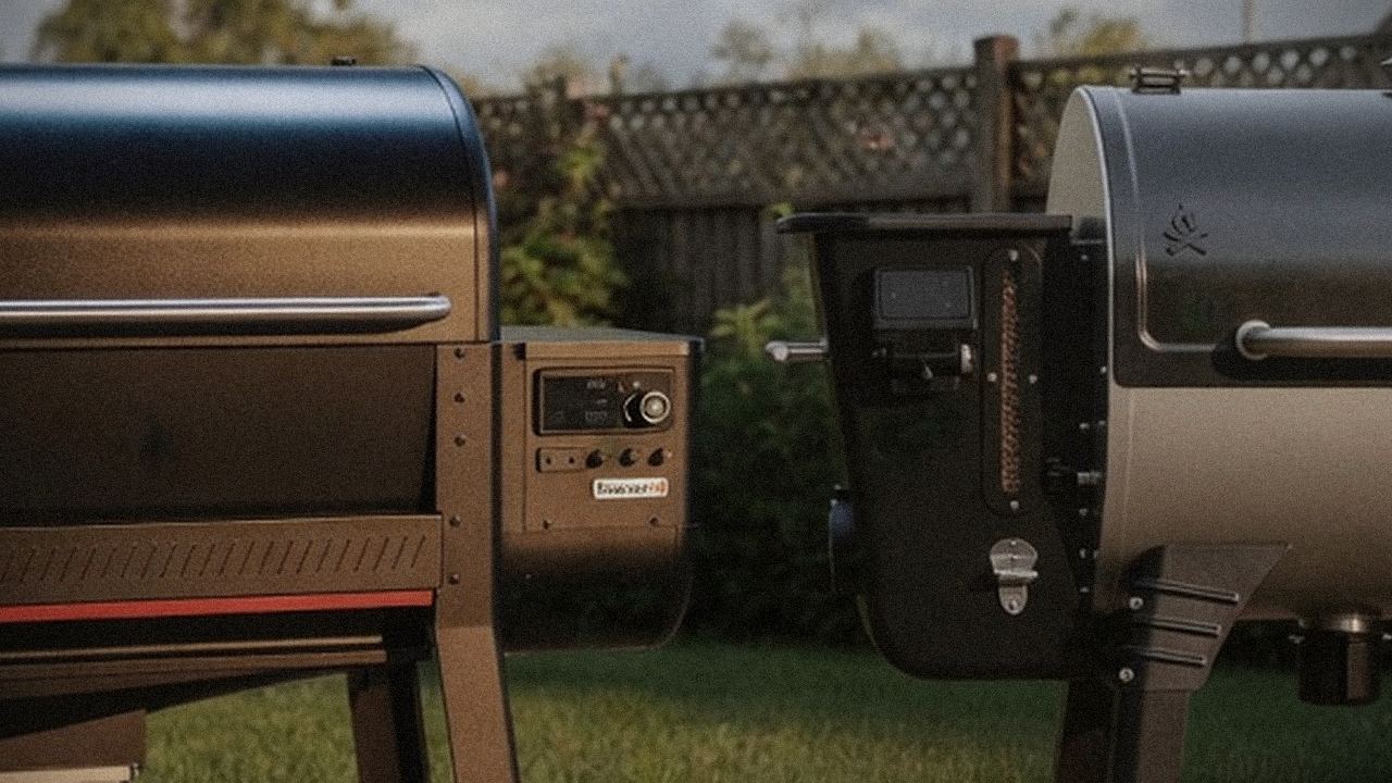 Weber Searwood XL 600 and Camp Chef Woodwind WiFi 24 starting up, controllers lit