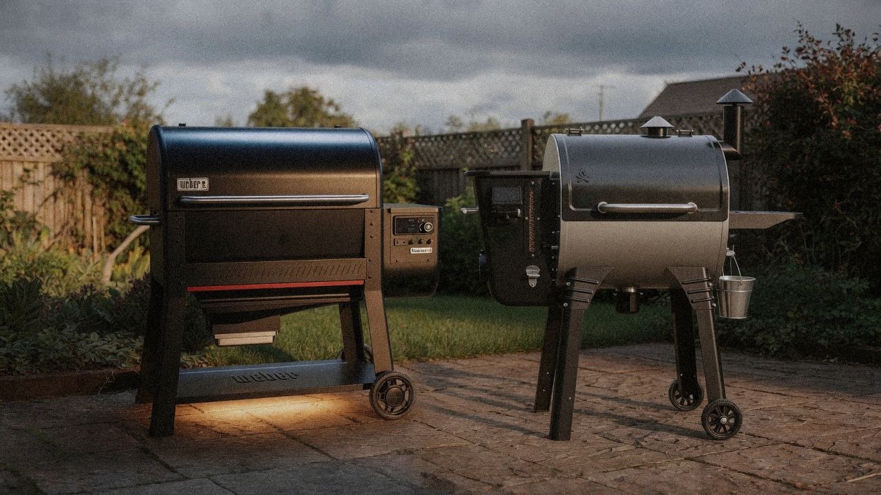 Morning patio with the Weber Searwood XL 600 and the Camp Chef Woodwind Pro WiFi 24, unboxing-day mood