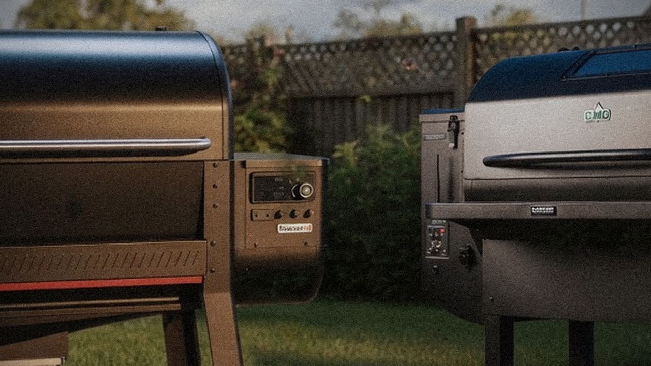 Weber Searwood XL 600 and Green Mountain Grills Peak starting up, controllers lit