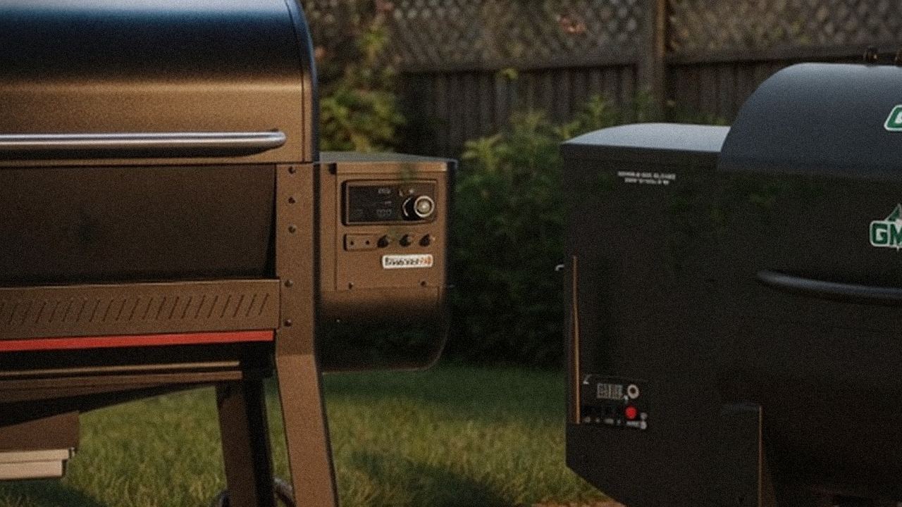 Close comparison of the Weber Searwood XL 600 controller next to the Green Mountain Grills Trek controller