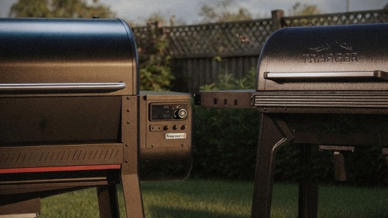 Weber Searwood XL 600 and Traeger Pro 780 starting up, controllers lit