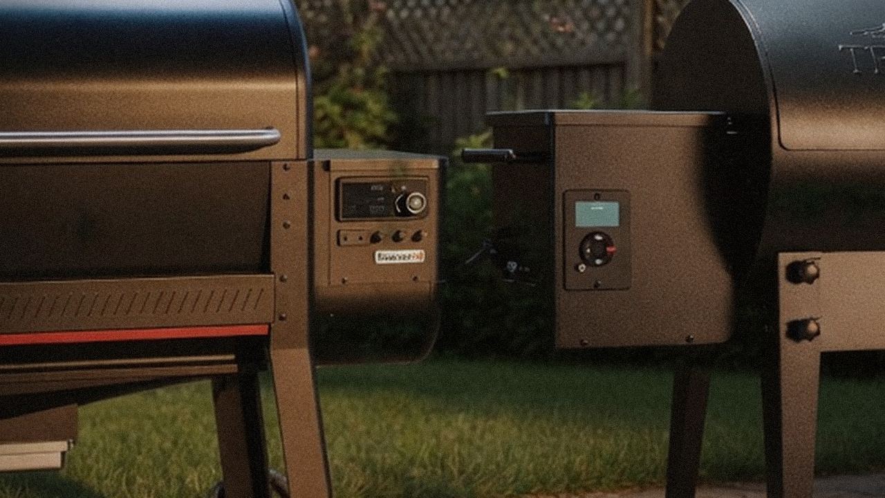 Close comparison of the Weber Searwood XL 600 controller next to the Traeger Tailgater 20 controller