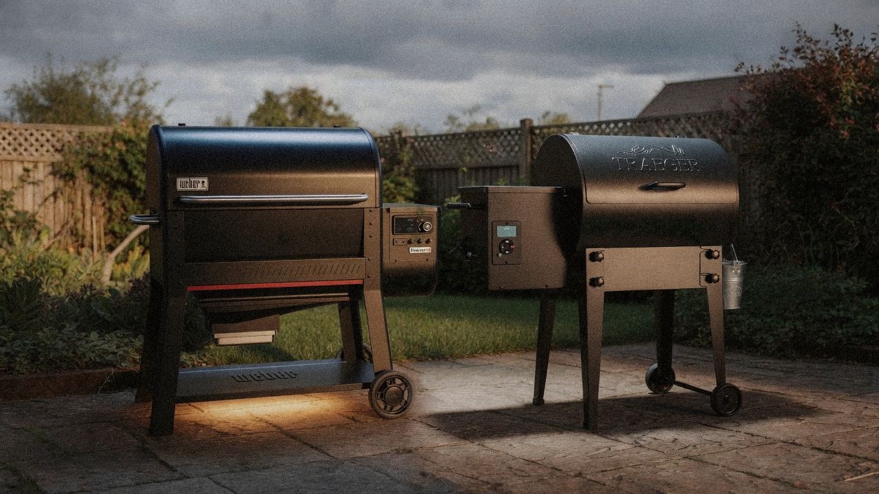Morning patio with the Weber Searwood XL 600 and the Traeger Tailgater 20, unboxing-day mood