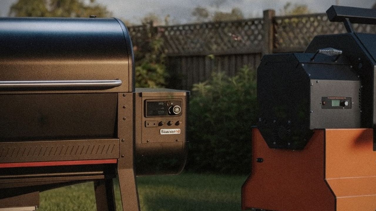 Weber Searwood XL 600 and Yoder Smokers YS640s starting up, controllers lit