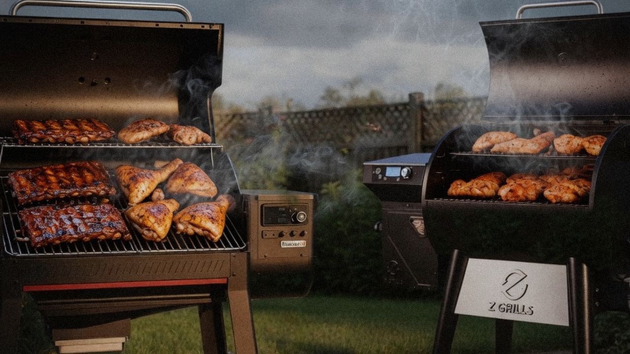 Searing and grate view: Weber Searwood XL 600 next to Z Grills 700 Series (ZPG-7002)
