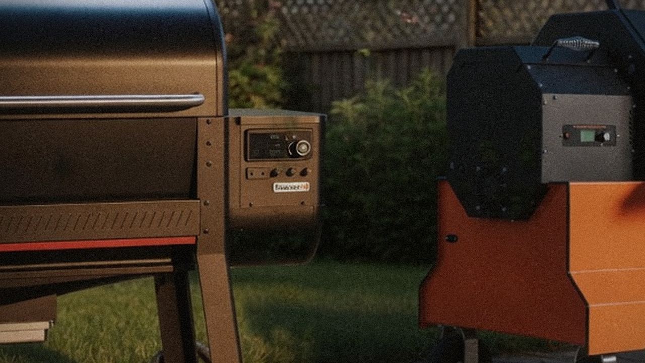 Weber Searwood XL 600 versus Yoder YS640s on a dusk patio