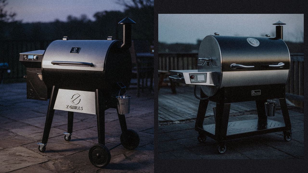 Z Grills 700 Series (ZPG-7002) beside recteq Bullseye Deluxe, editorial product photography